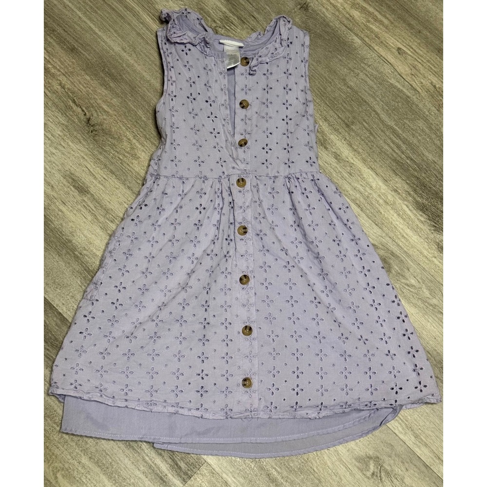 Little Lass Girls Lavender Eyelet Cotton Button Front Rufflet Dress Size 8